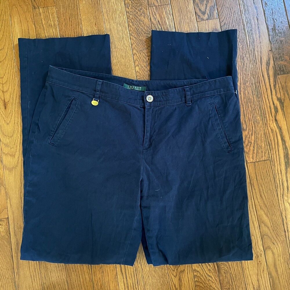 Lauren Ralph Lauren Black Label Pants Sz 10 Womens Khakis Navy Straight Legs